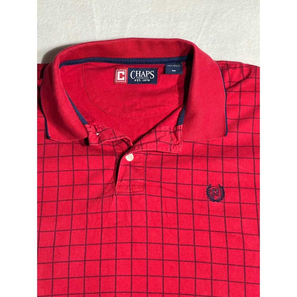 Chaps Mens Red Windowpane Check Cotton Short Sleeve Polo Shirt Size M